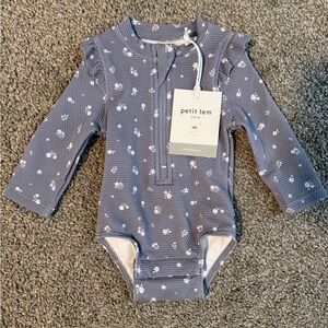Petit Lem Blue Floral Long-Sleeve One-Piece